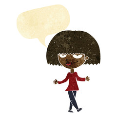 cartoon smug looking woman with speech bubble