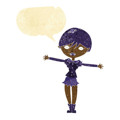 cartoon vampire girl with speech bubble