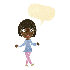 cartoon surprised woman with speech bubble