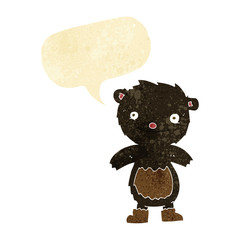 cartoon teddy black bear wearing boots with speech bubble