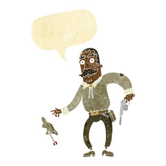 cartoon wild west cowboy with speech bubble