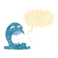 cartoon gross ghost with speech bubble