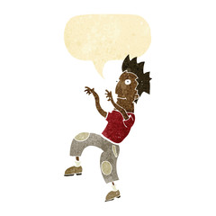 cartoon happy man doing funny dance with speech bubble