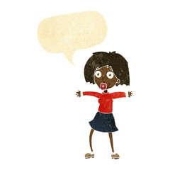 cartoon surprised woman with speech bubble