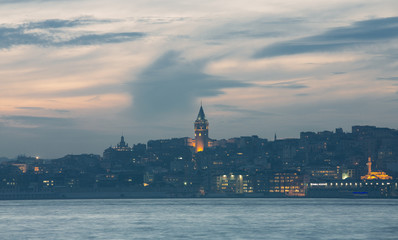 Silhouette of iconic Galata Tower in Istanbul Turkey