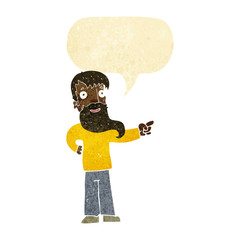 Obraz na płótnie Canvas cartoon man with beard pointing with speech bubble