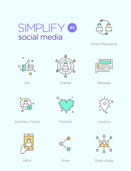 Line icons with flat design elements of Social Media
