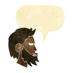 cartoon man with beard with speech bubble