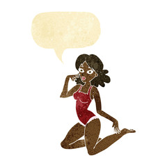 cartoon woman in lingerie with speech bubble