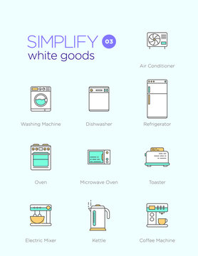 Line icons with flat design elements of white goods