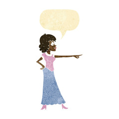 cartoon woman pointing finger with speech bubble