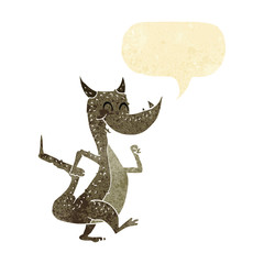 Fototapeta premium cartoon happy dragon with speech bubble