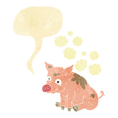 cartoon smelly pig with speech bubble