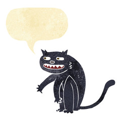 cartoon black cat with speech bubble