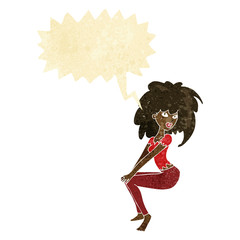 cartoon woman with big hair with speech bubble