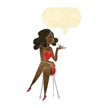 recommend clip art: cartoon woman sitting on bar stool with speech bubble