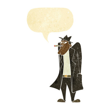 recommend clip art: cartoon man in hat and trench coat with speech bubble