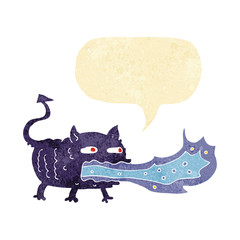 cartoon fire breathing imp with speech bubble