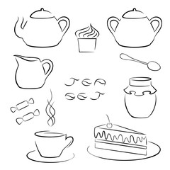 Set of black tea Elements for your design