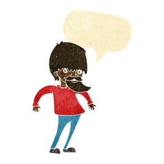 cartoon bearded man shrugging shoulders with speech bubble
