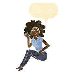 cartoon woman listening with speech bubble