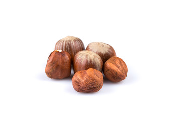 Hazelnuts on white