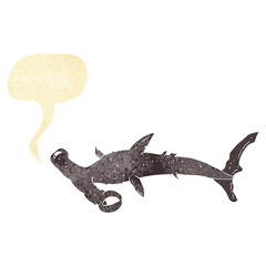 cartoon hammerhead shark with speech bubble