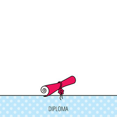 Diploma icon. Graduation document sign.