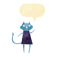 cute cartoon black cat waving with speech bubble