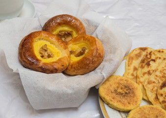 The traditional arabian breakfast mixed with western food