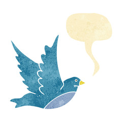 cartoon flying bird with speech bubble