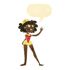 cartoon swimmer woman with speech bubble