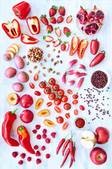 Red fresh produce vegetables and fruits