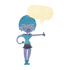 cartoon vampire girl giving thumbs up sign with speech bubble