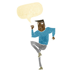 cartoon man jogging on spot with speech bubble