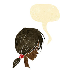 cartoon girl looking thoughtful with speech bubble