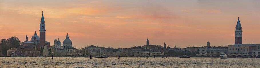 Fototapeta premium Venice panorama from sea during sunset