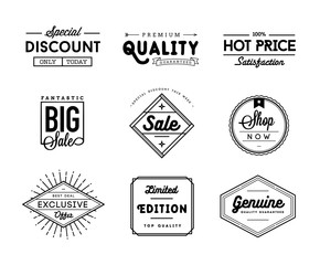 set of vintage sale and commerce badges