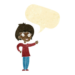 cartoon happy woman with speech bubble