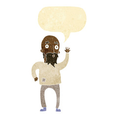 Obraz na płótnie Canvas cartoon bearded man waving with speech bubble