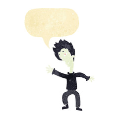 cartoon halloween vampire with speech bubble