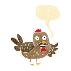 cartoon old rooster with speech bubble