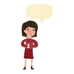 cartoon calm woman with speech bubble