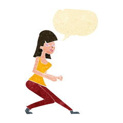 cartoon crazy dancing girl with speech bubble