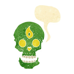 cartoon mystic skull with speech bubble