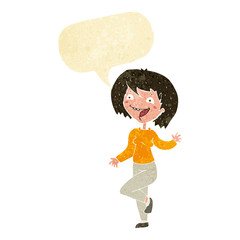cartoon laughing woman with speech bubble
