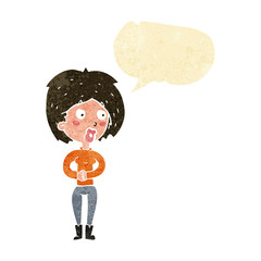 cartoon surprised woman with speech bubble