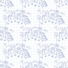 Vector seamless pattern. Kids, school and education