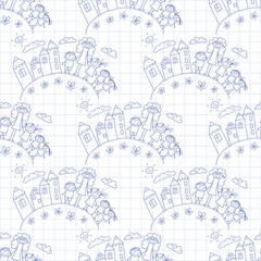 Vector seamless pattern. Kids, school and education