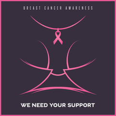 Breast cancer awareness poster on a dark background.